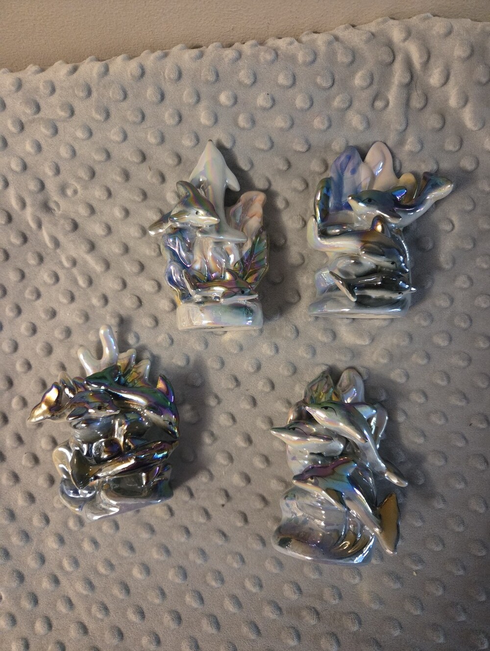Set Of 4 Ceramic Dolphin Figures All Different Shiny